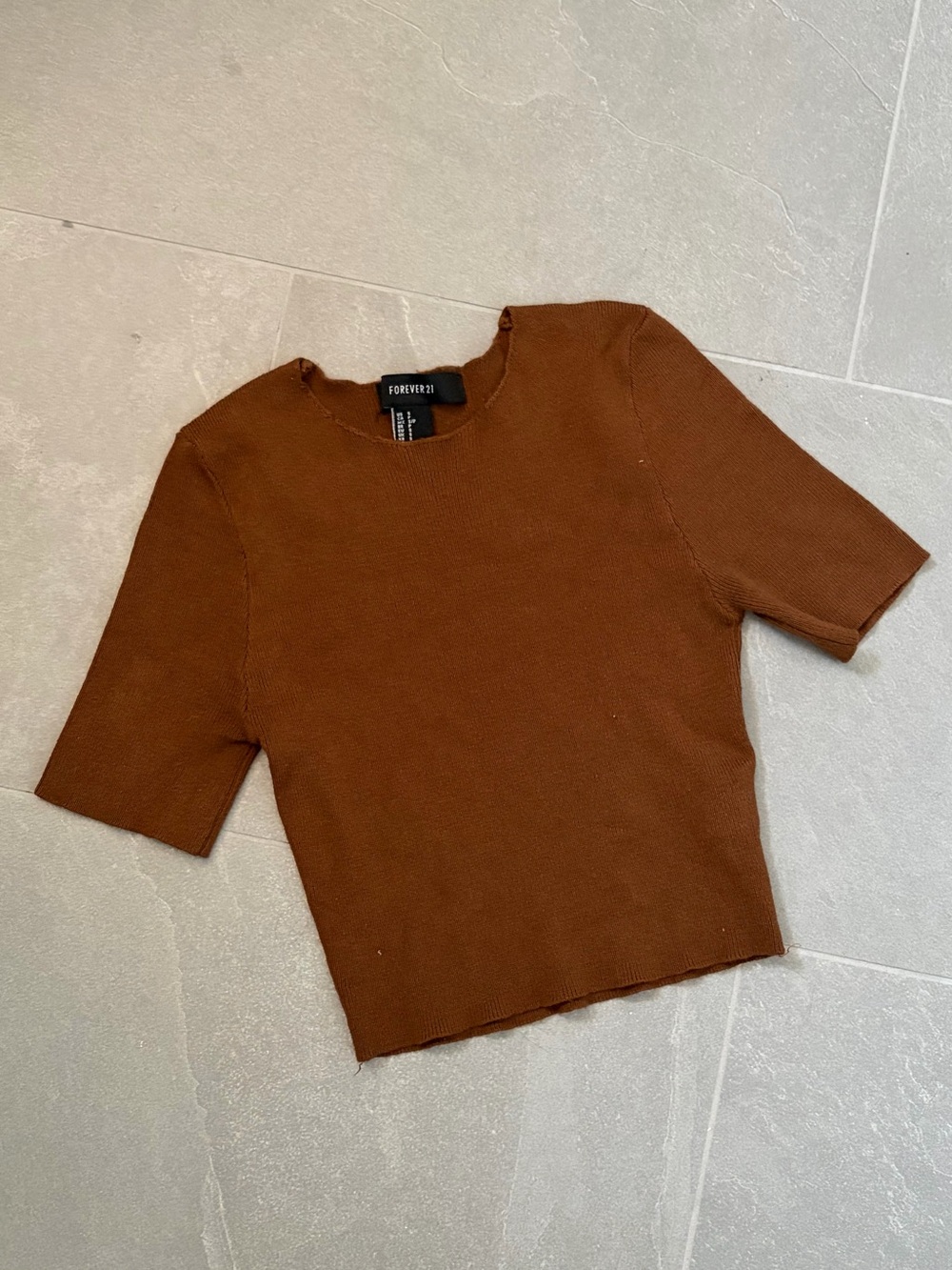 Forever 21 Brown Cropped Short Sleeve Knit Top
